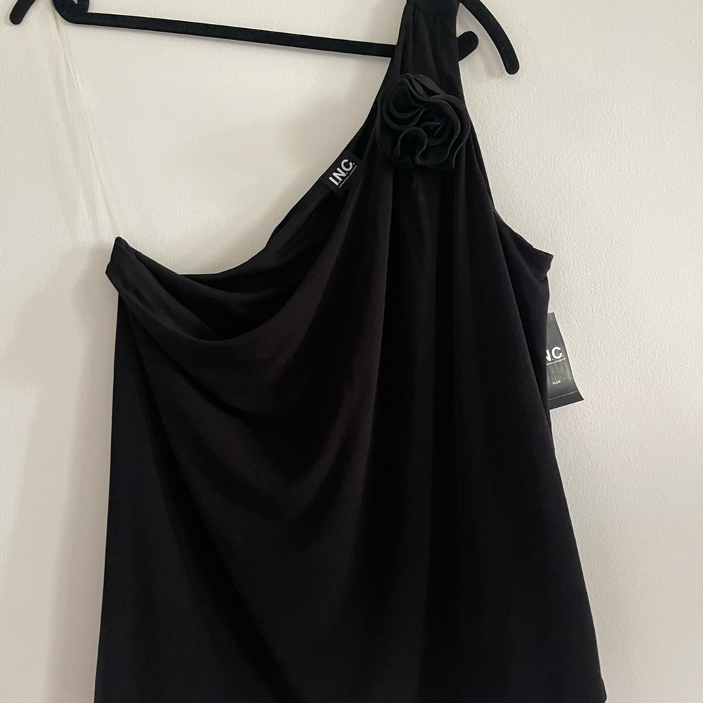 INC International Concepts Black One Shoulder Top